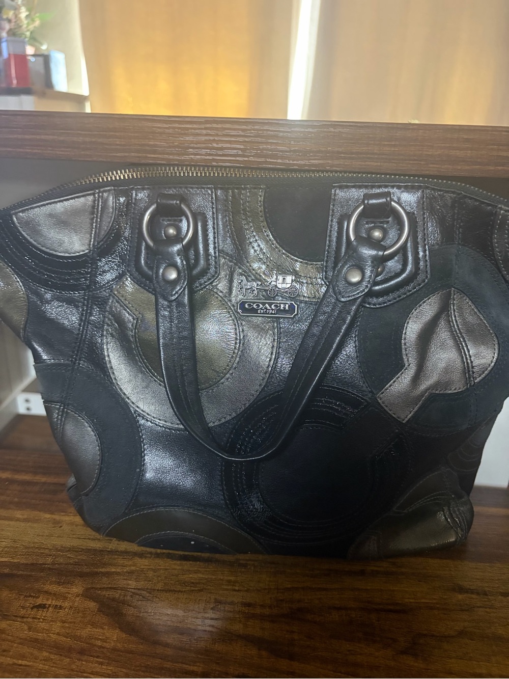 Coach Black Patchwork Circle-Accent Leather Tote